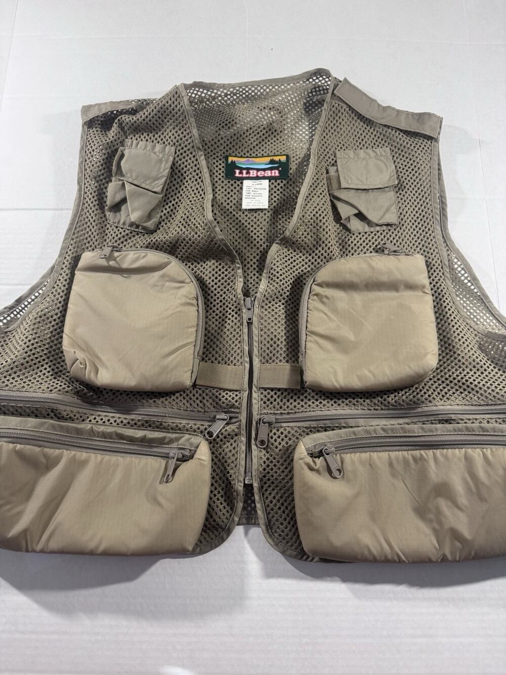 Vintage LL Bean Fly Fishing Vest XL Mesh Multi Pocket Khaki Made Korea Outdoors